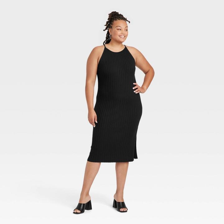 Women's Plus Size Sleeveless Sweater Dress - Ava & Viv Black X