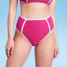 Women's Terry Textured Solid High Waist High Leg Bikini Bottom - Kona Sol Rose Pink