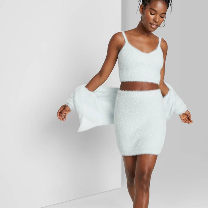 Women's Fuzzy Cropped Sweater Knit Tank Top - Wild Fable Aqua
