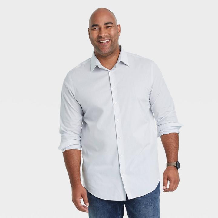Men's Big & Tall Standard Fit Long Sleeve Button-down Shirt - Goodfellow & Co Gray