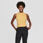 Women's Striped Sleeveless High Neck Ruffle Top - A New Day Yellow