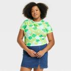 Women's Plus Size Care Bears Cropped Short Sleeve Graphic T-shirt - Green