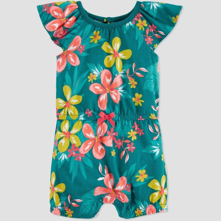 Baby Girls' One Piece Tropical Floral Romper - Just One You Made By Carter's Green Newborn, Green Pink