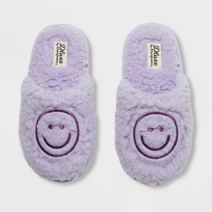 Kids' Dluxe By Dearfoams Happy Face Classic Slide Slippers - Purple