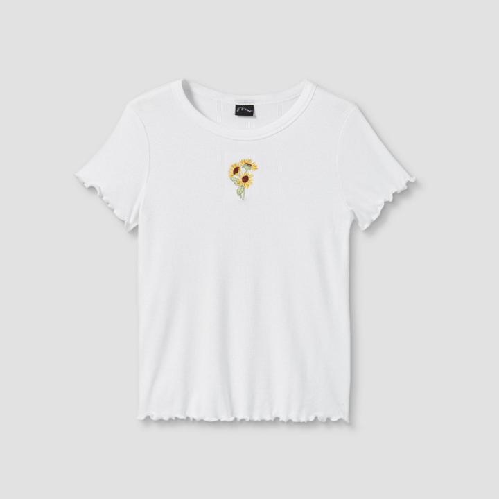 Girls' Boxy Embroidered Short Sleeve T-shirt - Art Class White