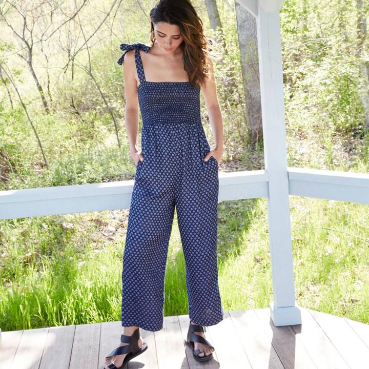 Women's Sleeveless Smocked Tie Strap Ankle Jumpsuit - Universal Thread Navy
