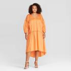 Women's Plus Size Long Sleeve V-neck Tiered Tent Midi Dress - Who What Wear Gold, Women's, Size: