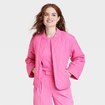 Women's Quilted Bomber Jacket - A New Day Pink