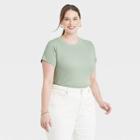 Women's Plus Size Short Sleeve Slim Fit Ribbed T-shirt - A New Day