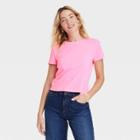 Women's Short Sleeve Shrunken T-shirt - Universal Thread Neon Pink