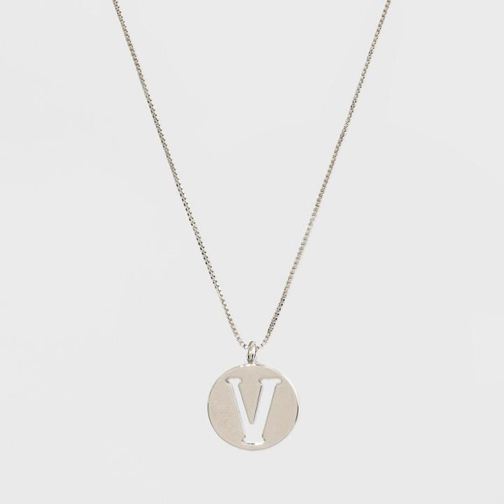 Silver Plated Initial V Pendant Necklace - A New Day Silver,