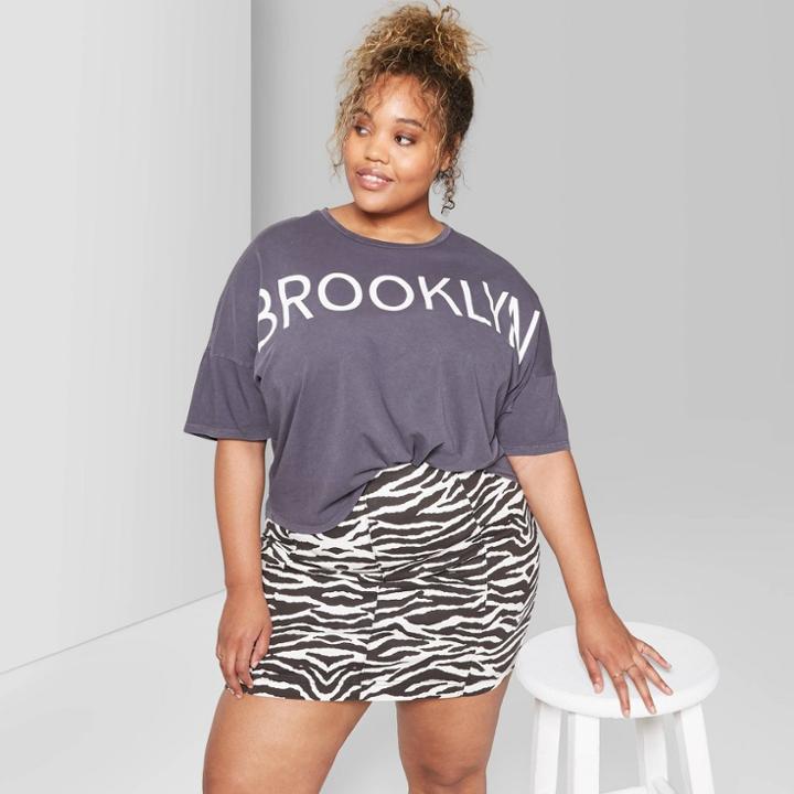 Women's Plus Size Animal Print Seamed Mini Skirt - Wild Fable Black/white