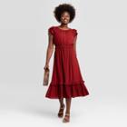 Women's Striped Flutter Short Sleeve Dress - Universal Thread Burgundy