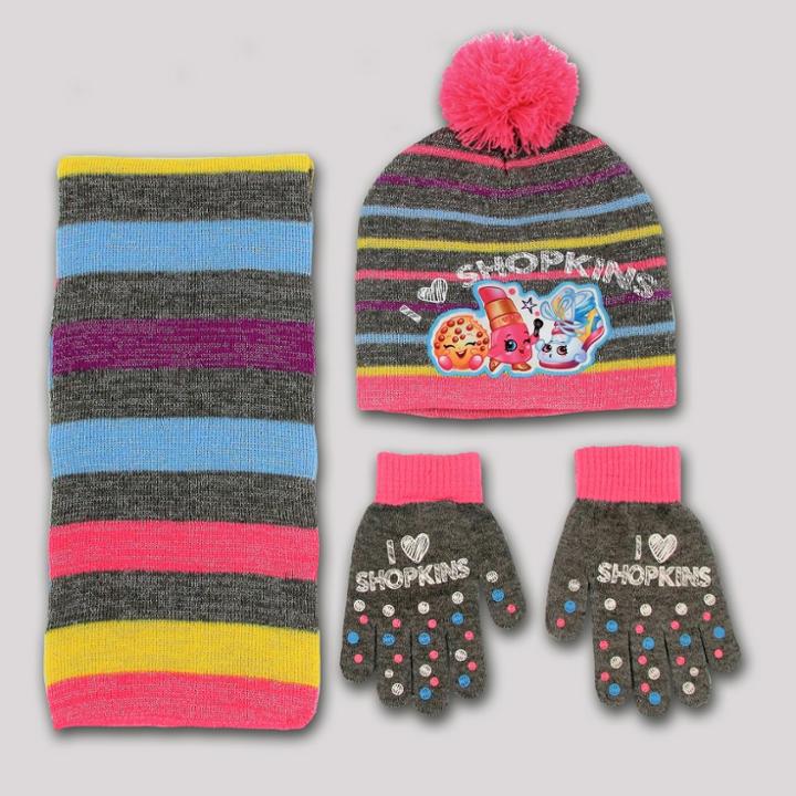 Shopkins Kids' Hat, Mittens And Scarf Set - One Size, Kids Unisex,