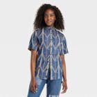 Houston White Adult Printed Chambray Short Sleeve Button-down Shirt - Indigo Multi