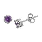 1/2 Tcw Tiara Sterling Silver 4mm Round-cut Amethyst Crown Earrings