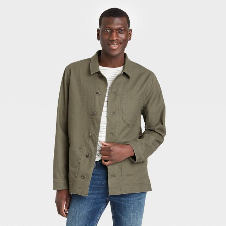 Men's Standard Fit Stretch Canvas Chore Shirt Jacket - Goodfellow & Co Olive
