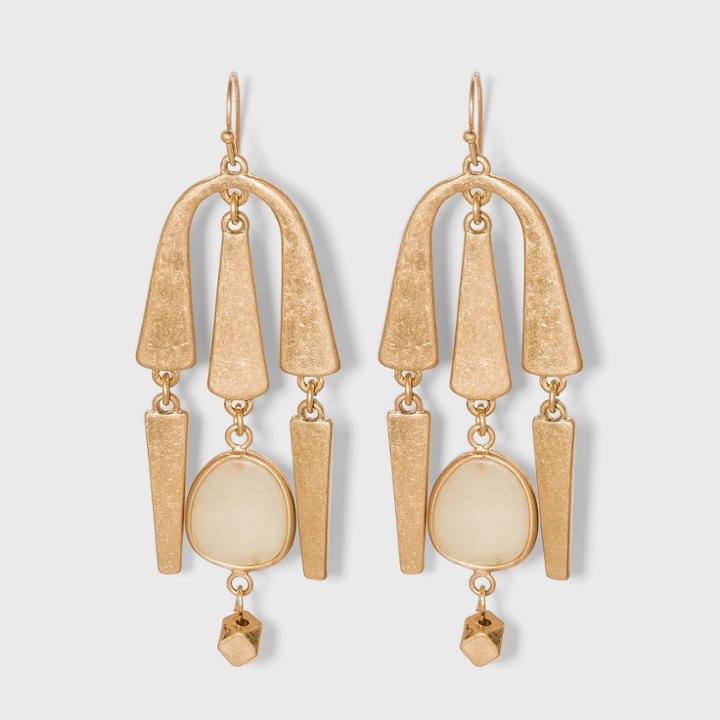 Semi-precious Peach Moonstone And Worn Gold Mobile Drop Statement Earrings - Universal Thread Pale Peach