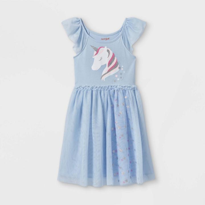 Girls' 'unicorn' Knit Tulle Short Sleeve Dress - Cat & Jack