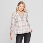 Women's Plaid Long Sleeve Collared Popover Top - Knox Rose Pink