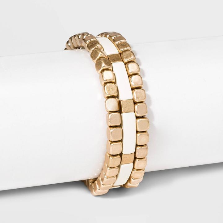 Matte Spray Cube Stretch Bracelet Set - Universal Thread White, Women's