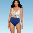Women's Slimming Control V-neck Cinched Cut Out One Piece Swimsuit - Beach Betty By Miracle Brands Blue