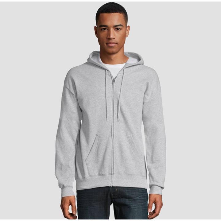 Hanes Men's Ecosmart Fleece Full Zip Hooded Sweatshirt - Ash S, Size: