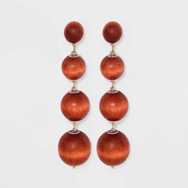 Wooden Ball Beads Drop Earrings - A New Day Red