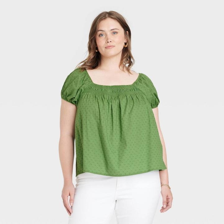 Women's Plus Size Puff Cap Sleeve Top - Universal Thread Green
