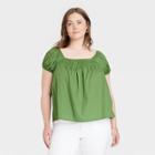 Women's Plus Size Puff Cap Sleeve Top - Universal Thread Green