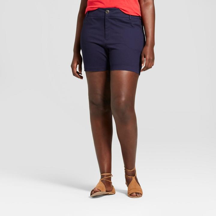 Women's Plus Size Chino Shorts - Ava & Viv Navy (blue)