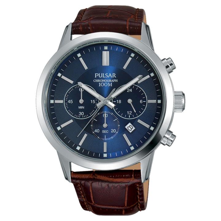 Men's Pulsar Chronograph - Brown Leather Strap And Blue Dial - Pt3789x
