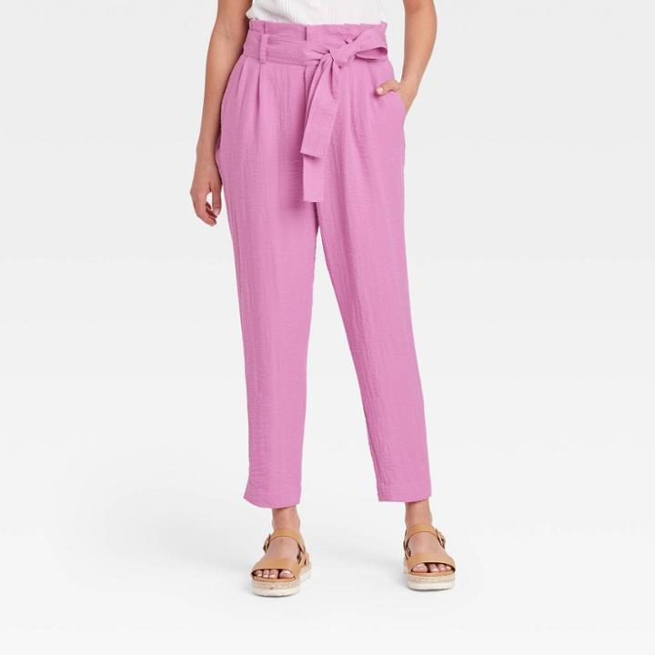 Women's High-rise Relaxed Fit Paperbag Ankle Pants - A New Day Purple
