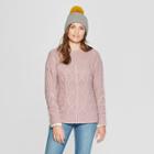 Women's Long Sleeve Cable Detail Pullover - Universal Thread Purple