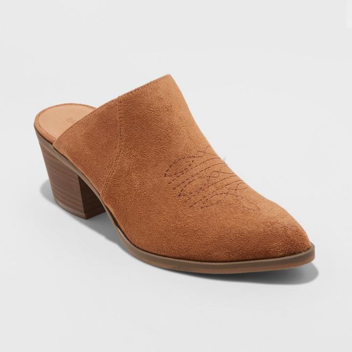 Women's Burgundy Western Heeled Mules - Universal Thread Cognac