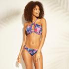 Women's Sun Tan Push Up High Neck Bikini Top - Shade & Shore Blue Floral