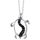 Target Women's Sterling Silver Accent Round-cut Black Diamond Prong Set Turtle Pendant - White