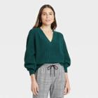 Women's V-neck Pullover Sweater - A New Day Teal