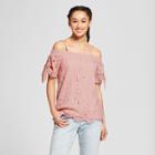 Women's Lace Off The Shoulder Adjustable Strap Short Sleeve Blouse - Miss Chievous (juniors') Pink