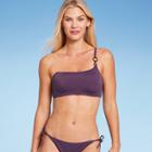 Women's Lightly Lined Ring Detail One Shoulder Bikini Top - Shade & Shore Dark Purple