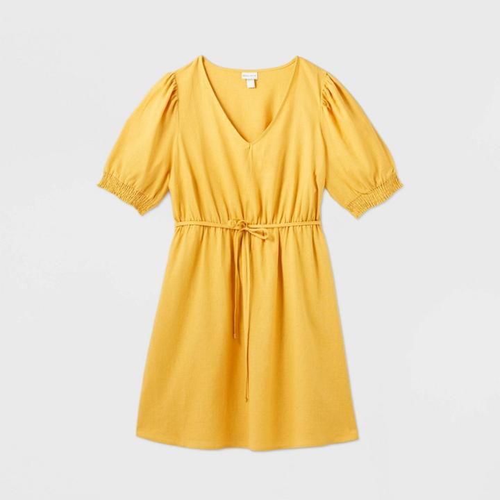 Women's Plus Size Short Sleeve Linen Dress - Ava & Viv Yellow X