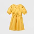 Women's Plus Size Short Sleeve Linen Dress - Ava & Viv Yellow X