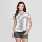 Women's Striped Short Sleeve Crewneck Double Hem Relaxed T-shirt - Universal Thread Black