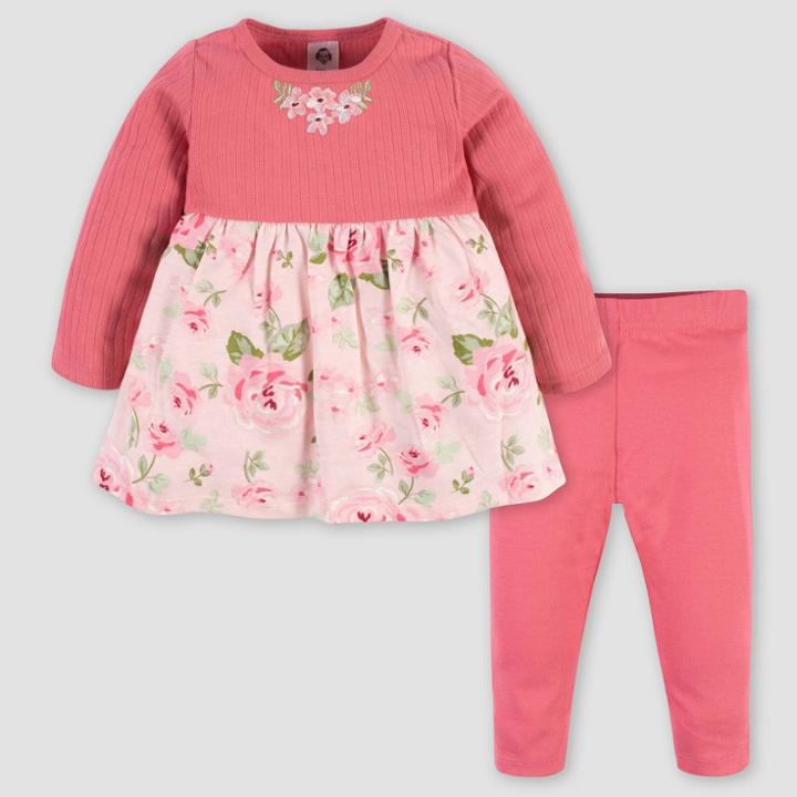 Gerber Baby Girls' 2pc Flower Dress Set - Pink