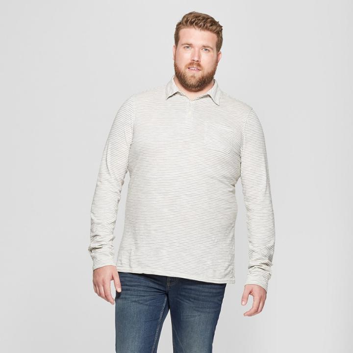 Men's Tall Striped Standard Fit Long Sleeve Jersey Polo Shirt - Goodfellow & Co Masonry Gray