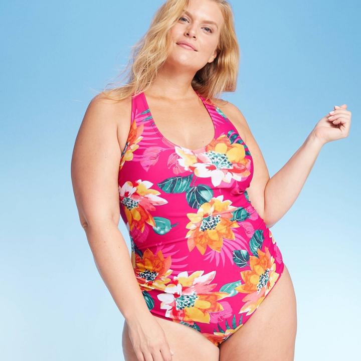 Women's Plus Size Strappy Back One Piece Swimsuit - Kona Sol Pink Floral 16w, Women's,
