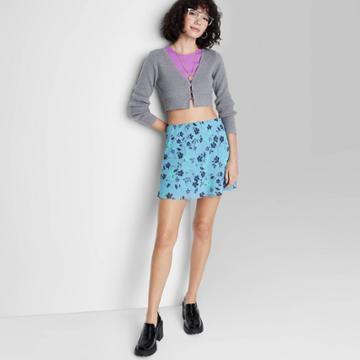 Women's Chiffon Slip Mini Skirt - Wild Fable Light Blue Floral Xxs