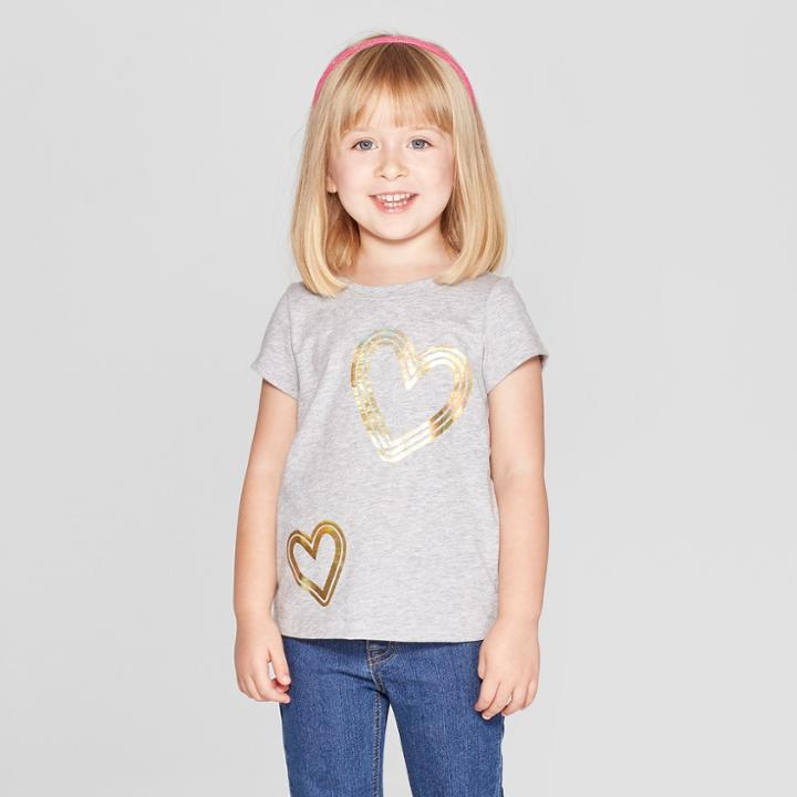 Toddler Girls' Short Sleeve 'hearts' Graphic T-shirt - Cat & Jack Gray