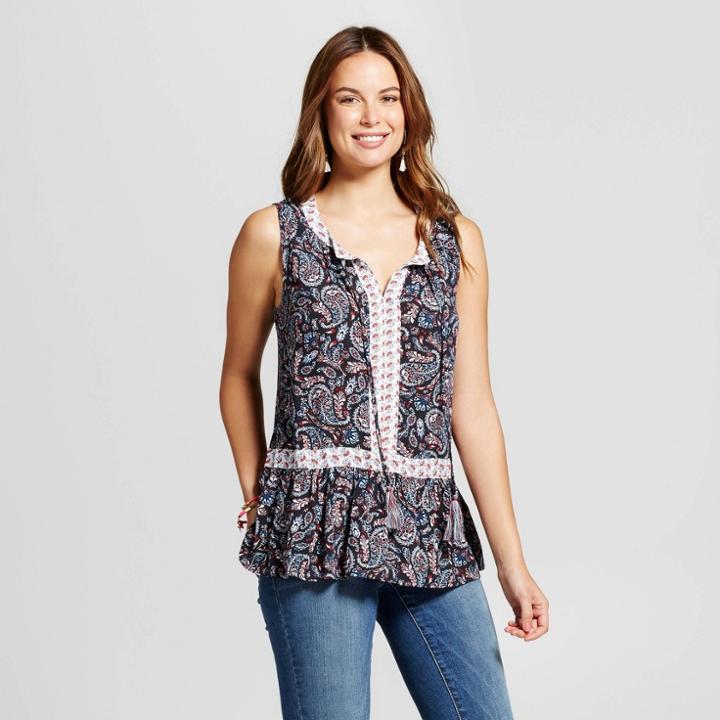 Women's Paisley Printed Peplum Tank With Tassels - Knox Rose