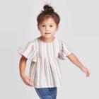 Toddler Girls' Ruffle Sleeve Striped Blouse - Art Class White 12m, Toddler Girl's,